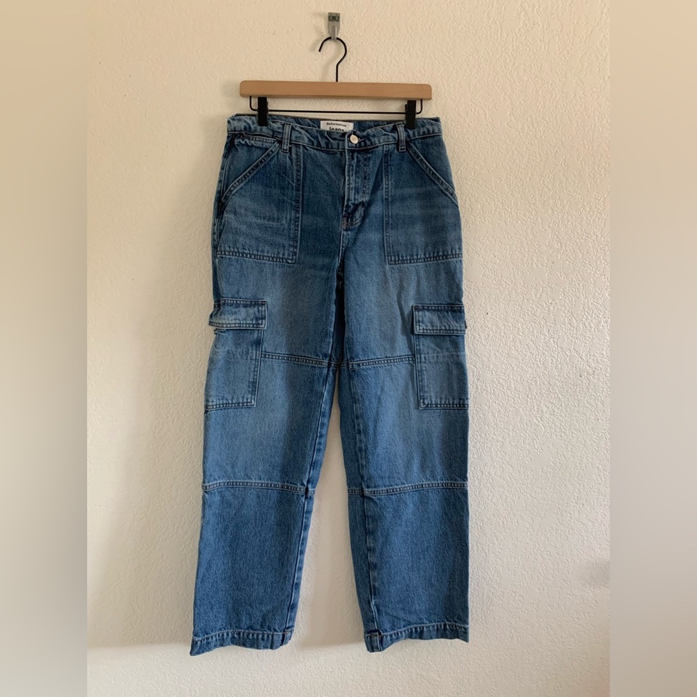 Reformation Mckenna Mid Rise Slouch Cargo Jeans Womens Size 27 Denim Blue